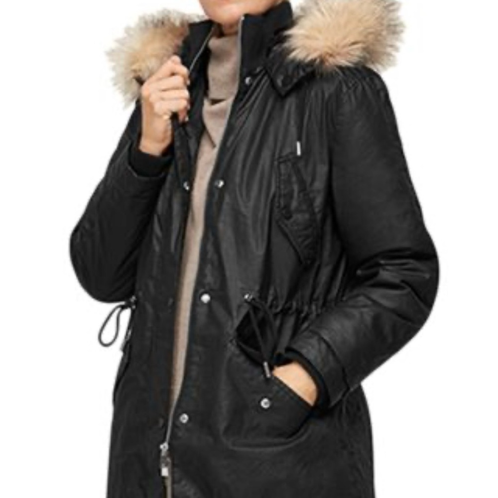 Whistles Black Utility Jacket with Fur Trim